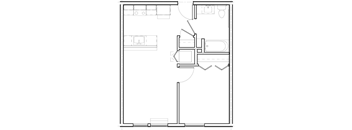 a floor plan of a small house with a bedroom and a living room