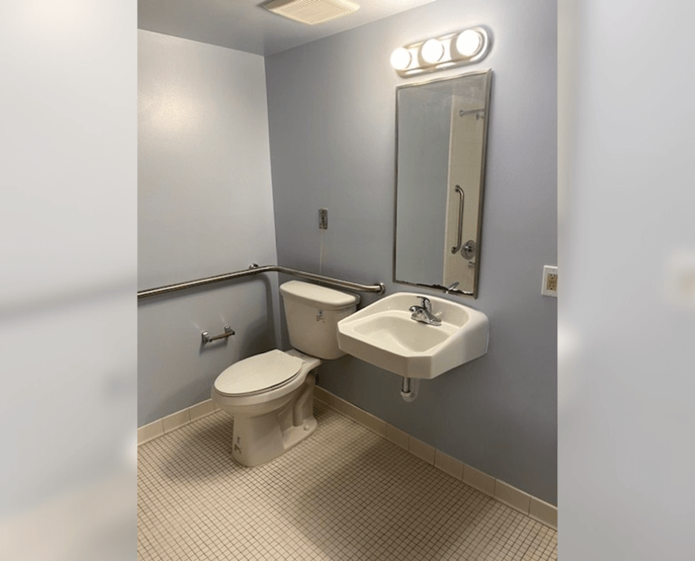 a bathroom with a toilet and a sink and a mirror