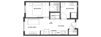 a floor plan of a small house with a bedroom and a living room