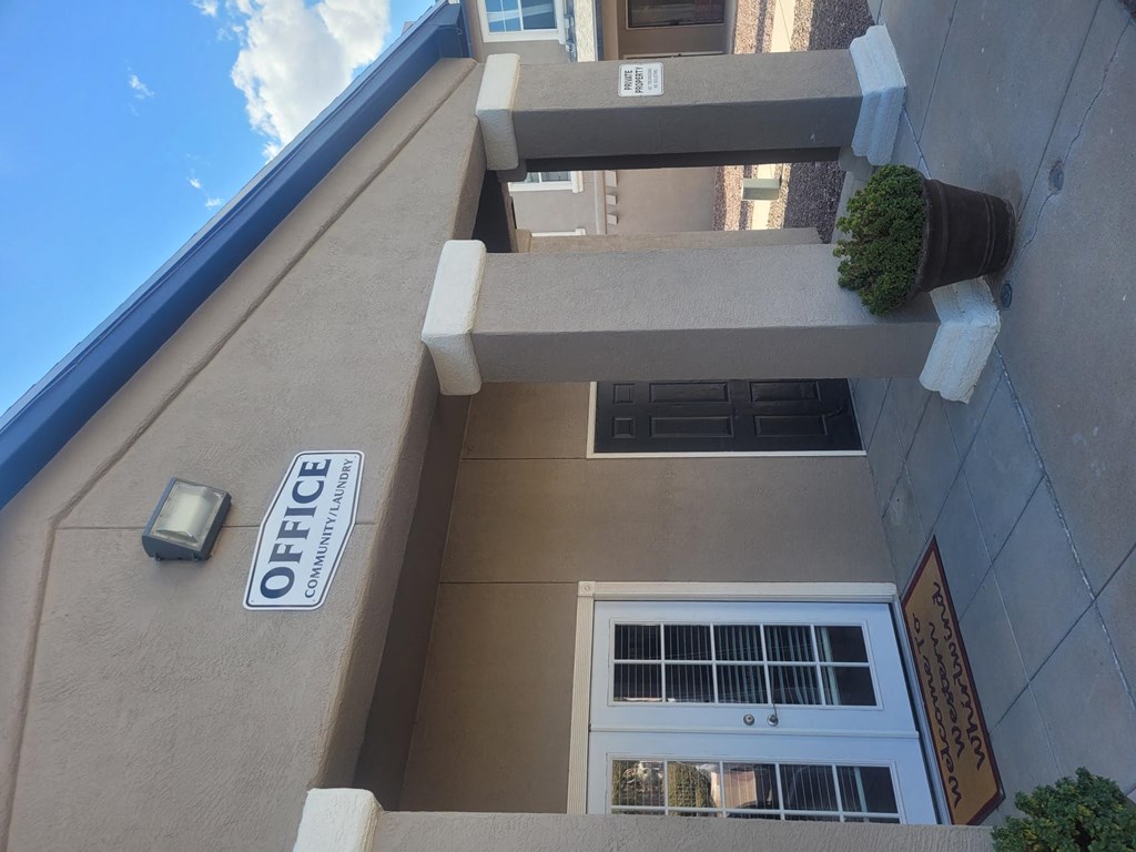 The sky is blue and there are clouds.