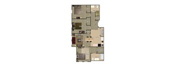 A floor plan of a house with a living room, two bedrooms, a kitchen, a bathroom, a linen closet, a goat closet, and a master closet.