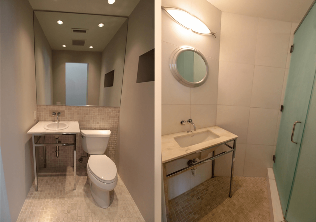 A bathroom with a toilet and sink.