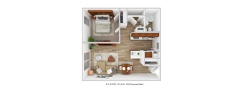 A floor plan of a small apartment with a total area of 610.5 square feet.