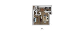 1 bed 1 bath floor plan A at Azure Place Apartments, Memphis, TN, 38118