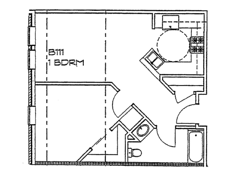 a floor plan of a small house with a bedroom and a bathroom