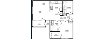 A black and white image of a house floor plan with labeled rooms.