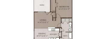 A floor plan of a house with a living room, dining room, kitchen, bedroom, and bathroom.