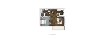A floor plan of a house with a kitchen, living room, and bathroom.