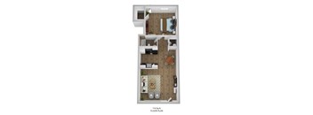 1 bed 1 bath floor plan B at Azure Place Apartments, Memphis, TN