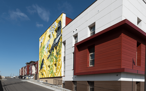 a building with a mural on the side of it