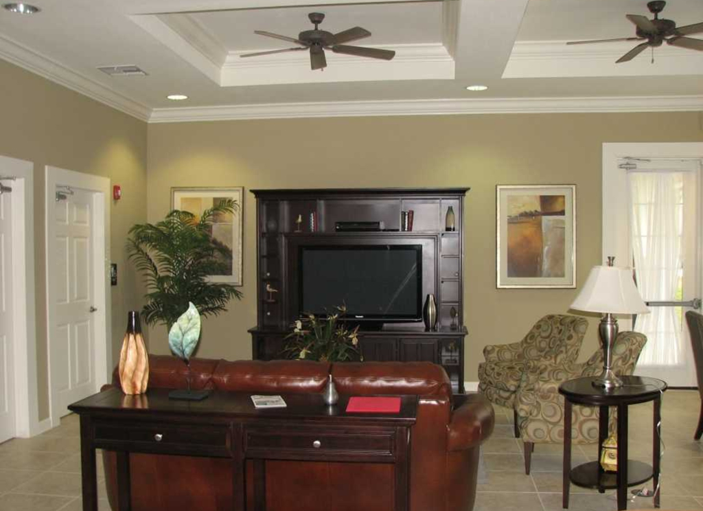 a living room with a couch and a television