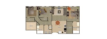 A floor plan of a house with labeled rooms such as Bedroom, Bathroom, Kitchen, and Living Room.