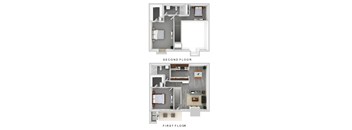 A diagram shows the layout of the first and second floors of a building.