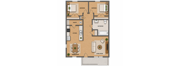 A detailed 3D floor plan of a house layout.