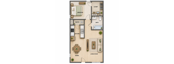 A floor plan of a house with a bedroom, living room, kitchen, dining room, bathroom, pantry, and closet.