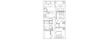 A floor plan of a house with labeled rooms and dimensions.