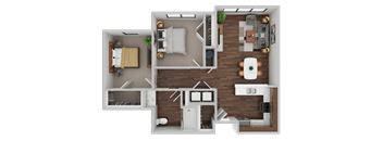 A top-down view of a well-organized apartment layout.