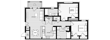 A black and white floor plan of a house with labeled rooms.