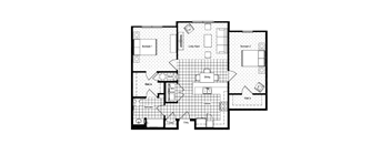 A black and white floor plan of a house with labeled rooms.
