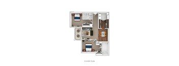 A floor plan of a house with a kitchen, living room, and two bedrooms.