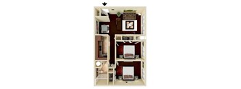 A dollhouse living room with a couch, chair, and coffee table.