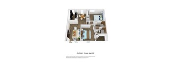 2 bed 2 bath floor plan at Azure Place Apartments, Memphis