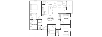 a floor plan of a house with bedrooms and a living room