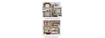 A diagram shows the layout of a two-story apartment.