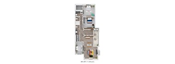 A floor plan of a 3 bedroom, 2 bathroom apartment with a total area of 1200 sq ft.