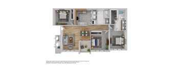 A floor plan of a house with a kitchen, living room, and bathrooms.