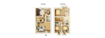 A diagram showing a layout of a house with two floors.