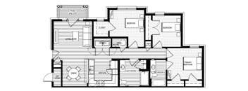 A black and white floor plan of a house with labeled rooms.