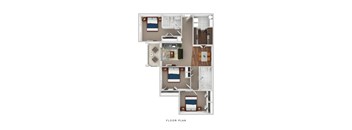 A floor plan of a house with a kitchen, living room, and two bedrooms.