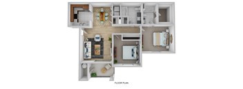 A floor plan of a house with a kitchen, living room, and bathroom.