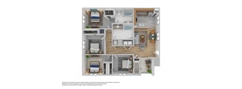 A floor plan of a house with a kitchen, living room, and bathrooms.