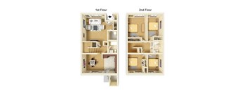 A diagram showing the layout of a one and two bedroom apartment.