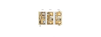 Three images of a house with the first floor, second floor and third floor labeled.