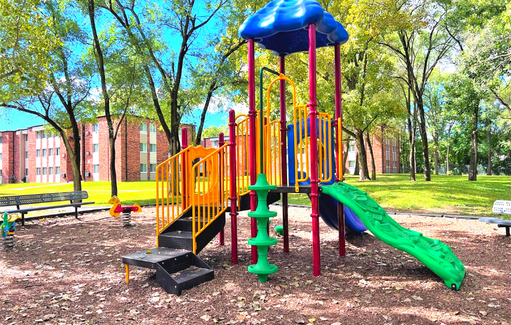 a colorful playground in a park
