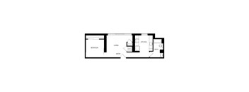 A floor plan of a house with a living room, kitchen, bath, and bedroom.