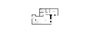 A floor plan of a living space with a kitchen, bathroom, bedroom and entry.