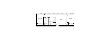 A floor plan of a small apartment with two bedrooms and a living room.