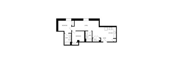 A black and white image of a house floor plan with labeled rooms.