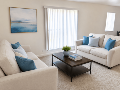 A living room with two couches and a coffee table.