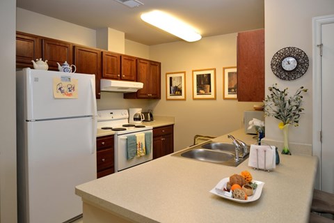 A kitchen with a white refrigerator and a plate of food on the counter.