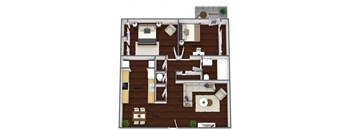 a 3d drawing of the 1st floor of a 1 bedroom apartment