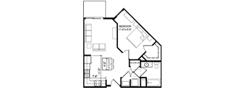 A black and white image of a floor plan for a bedroom.