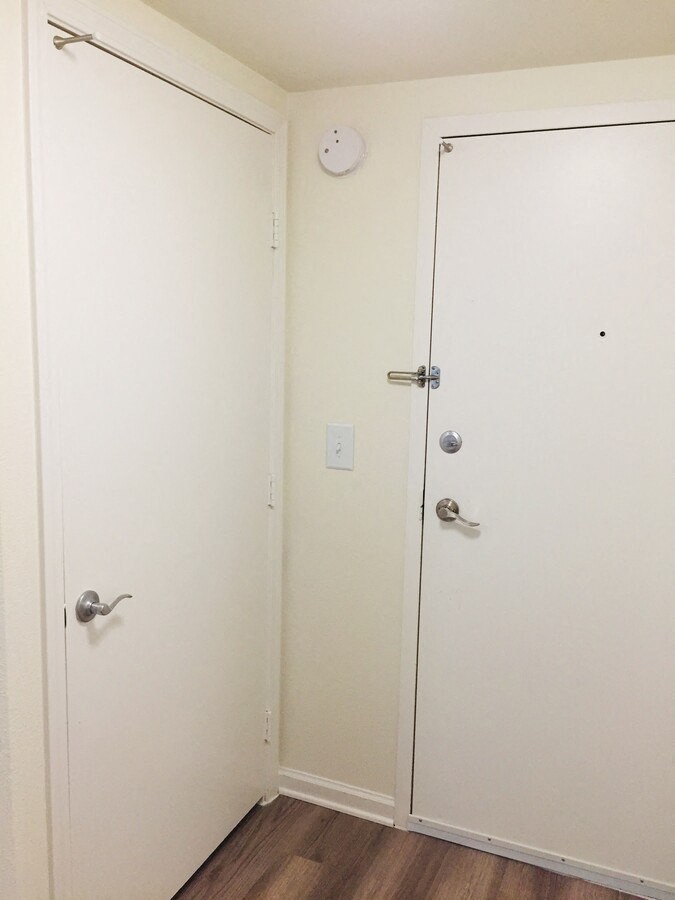 the door to the closet is open and the door is closed