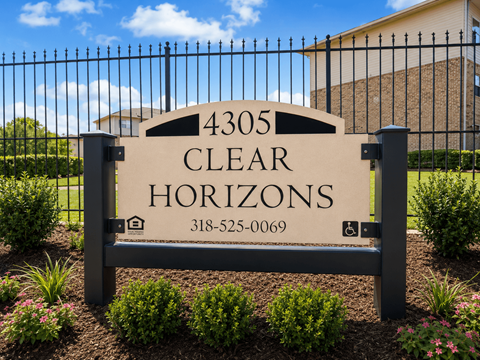 A sign for Clear Horizons with a phone number on it.