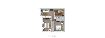 a stylized floor plan with bedrooms and a living room