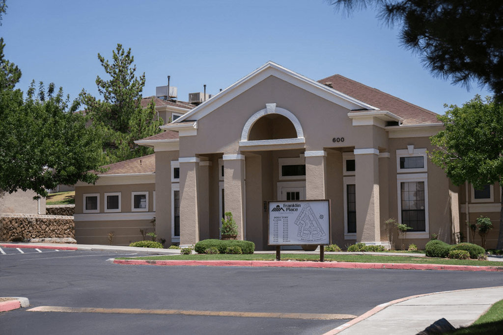 a building with a sign in front of it